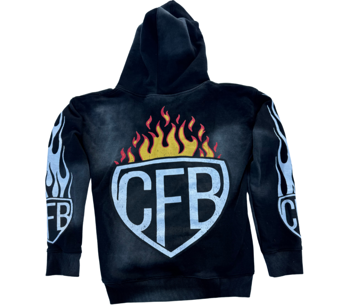 CFB BLACK LOGO ACID WASH ZIP UP HOODIE