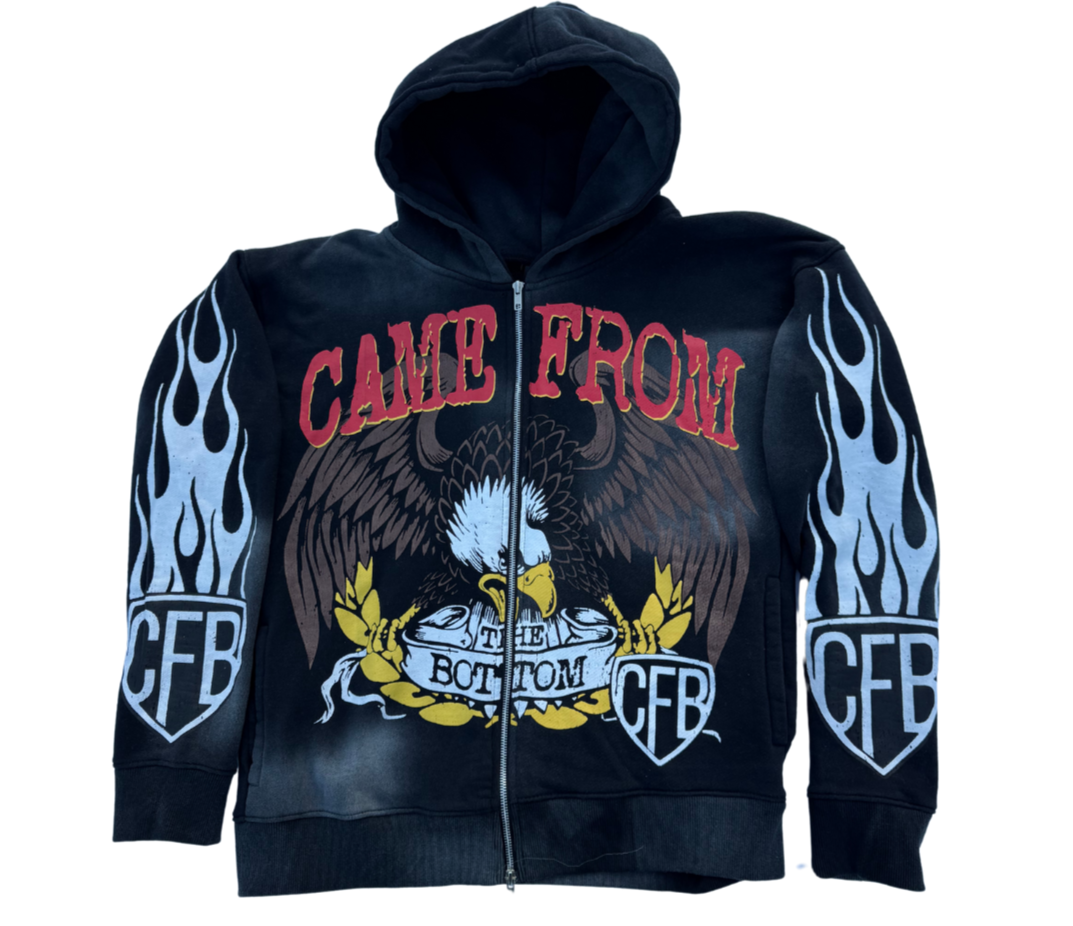 CFB BLACK LOGO ACID WASH ZIP UP HOODIE