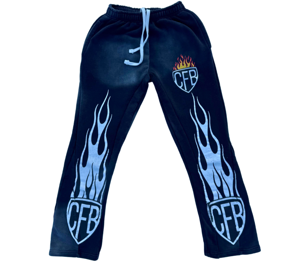 CFB BLACK LOGO ACID WASH SWEATPANTS