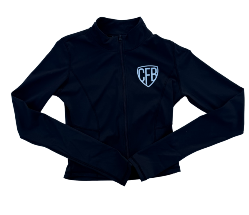 CFB WOMENS BLACK LOGO YOGA ZIP UP JACKET