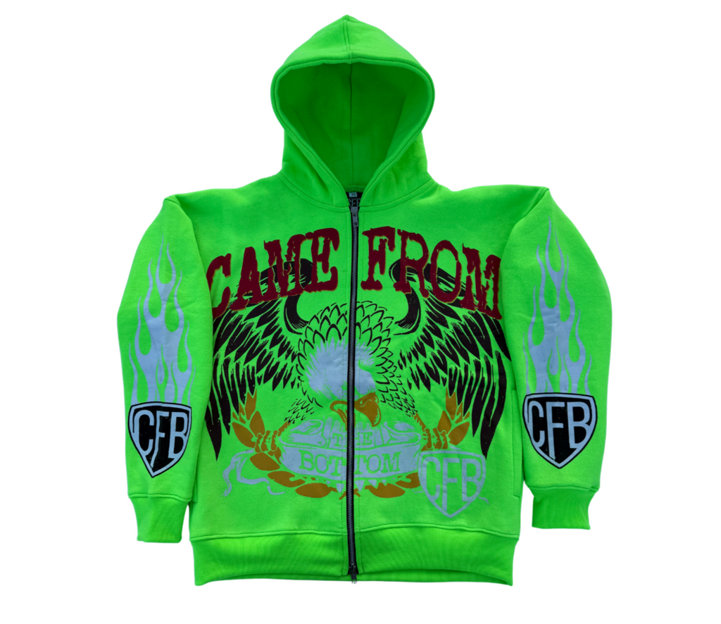 CFB NEON LOGO ACID WASH ZIP UP HOODIE